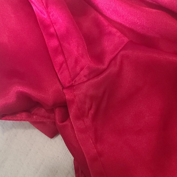 Christmas Red Satin Like Button Down Blouse - Picture 8 of 8